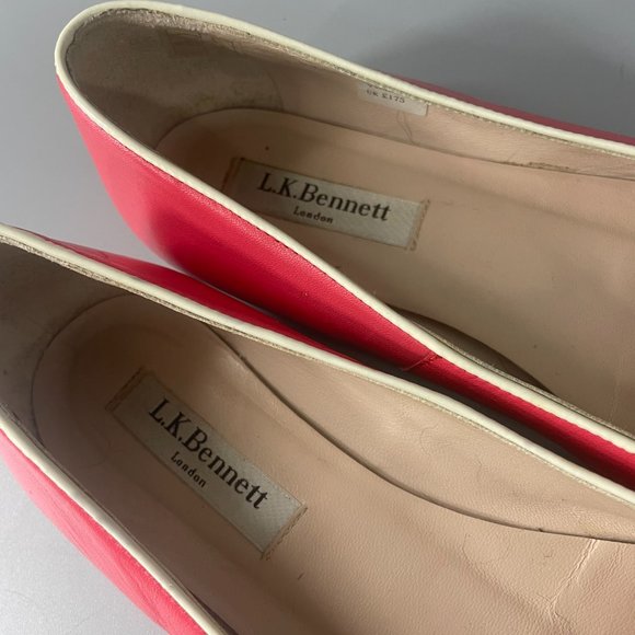 L.K. Bennett London Pink Leather Flat with White Bow, Size 38 - Picture 12 of 14